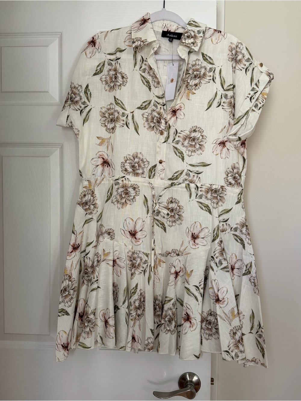 Cream Floral Button-Front Shirt Dress